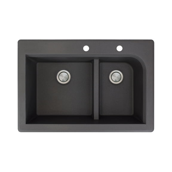 Transolid Radius 33in x 22in silQ Granite Drop-in Double Bowl Kitchen Sink with 2 CE Faucet Holes, In Black