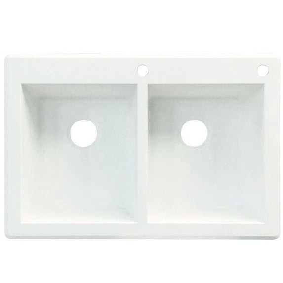 Transolid Radius 33in x 22in silQ Granite Drop-in Double Bowl Kitchen Sink with 2 CE Faucet Holes, In Grey