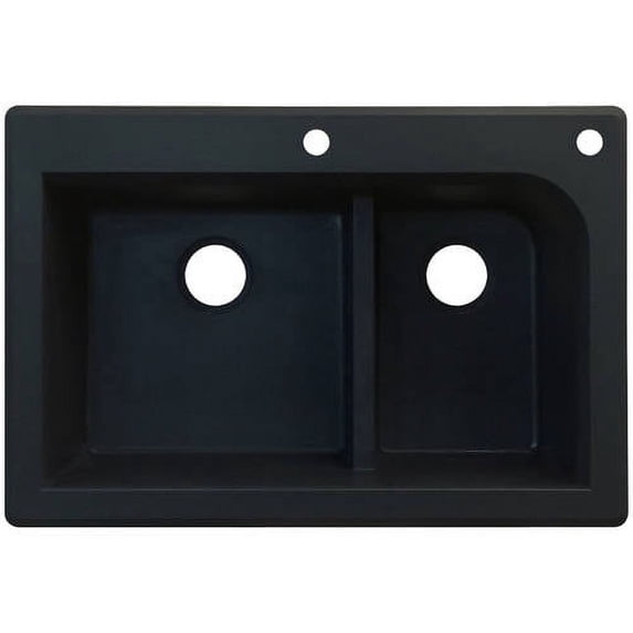 Transolid Radius 33in x 22in silQ Granite Drop-in Double Bowl Kitchen Sink with 2 CF Faucet Holes, In Black