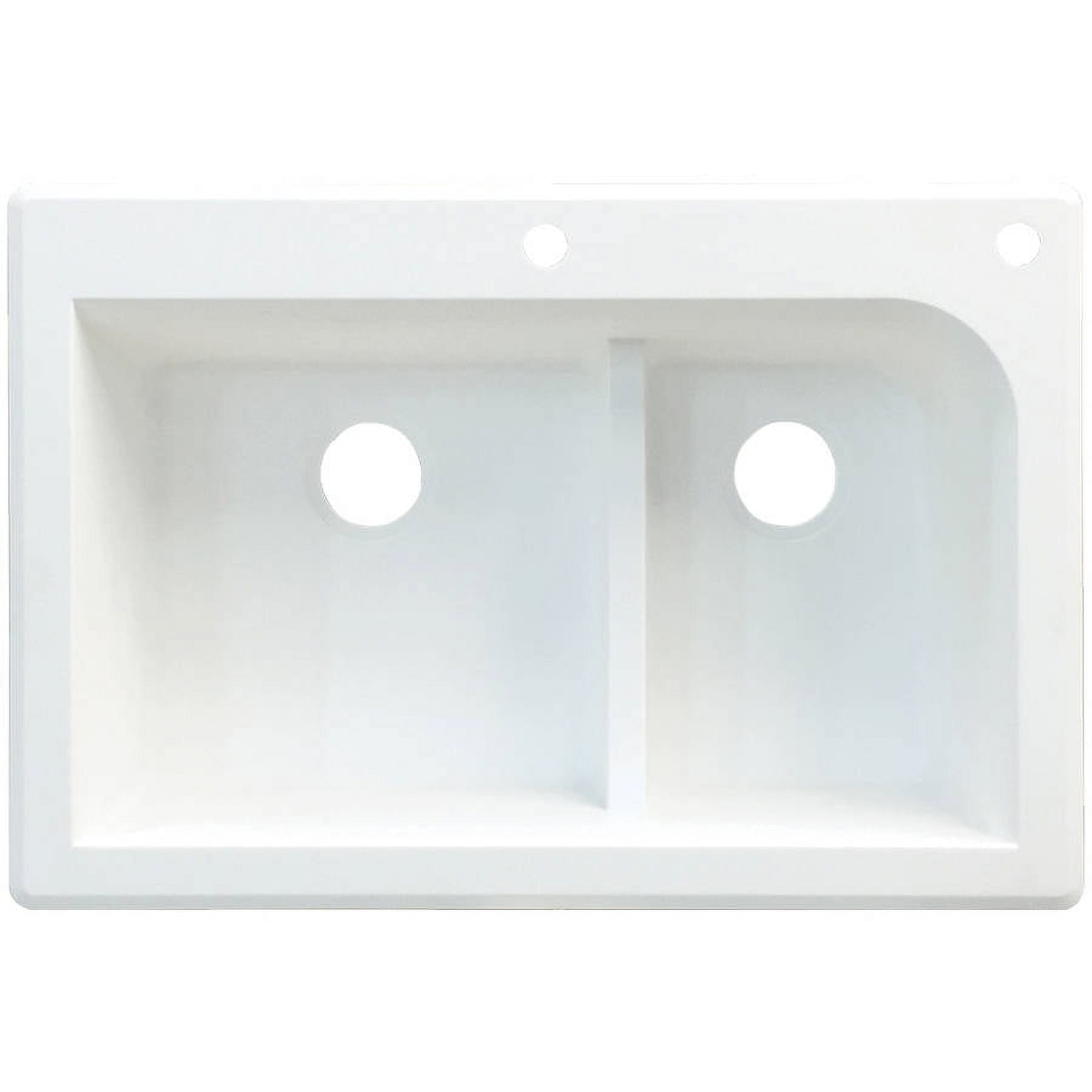 Transolid Radius 33in x 22in silQ Granite Drop-in Double Bowl Kitchen Sink with 2 CF Faucet Holes, In White