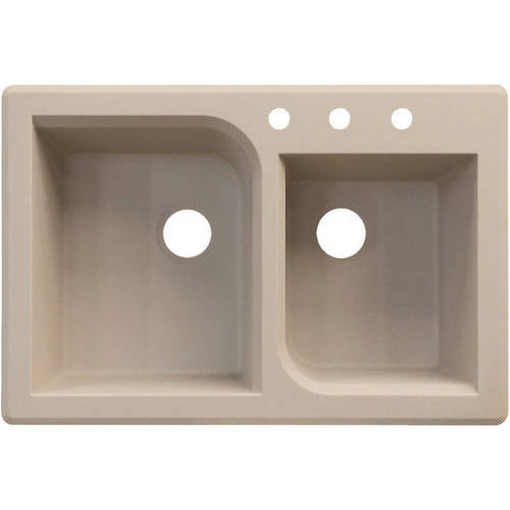 Transolid Radius 33in x 22in silQ Granite Drop-in Double Bowl Kitchen Sink with 3 ABC Faucet Holes, In Cafe Latte