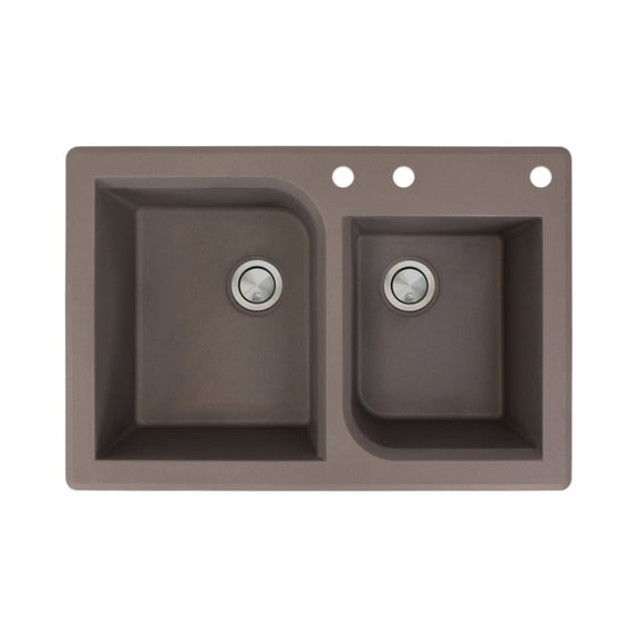 Transolid Radius 33in x 22in silQ Granite Drop-in Double Bowl Kitchen Sink with 3 ABD Faucet Holes, In Espresso