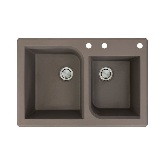 Transolid Radius 33in x 22in silQ Granite Drop-in Double Bowl Kitchen Sink with 3 ABD Faucet Holes, In Espresso