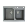 thumbnail image 1 of Transolid Radius 33in x 22in silQ Granite Drop-in Double Bowl Kitchen Sink with 3 ABD Faucet Holes, In Grey, 1 of 4