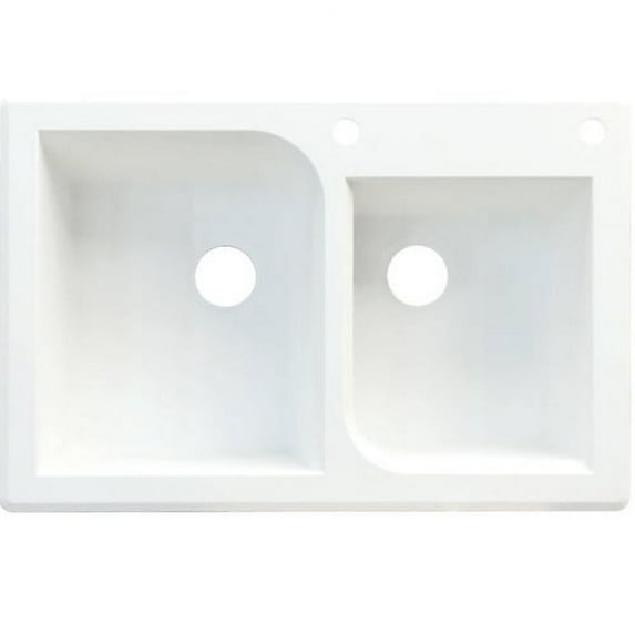 Transolid Radius 33in x 22in silQ Granite Drop-in Double Bowl Kitchen Sink with 3 ACD Faucet Holes, In Cafe Latte