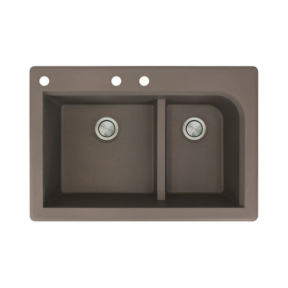 Transolid Radius 33in x 22in silQ Granite Drop-in Double Bowl Kitchen Sink with 3 CAB Faucet Holes, In Espresso