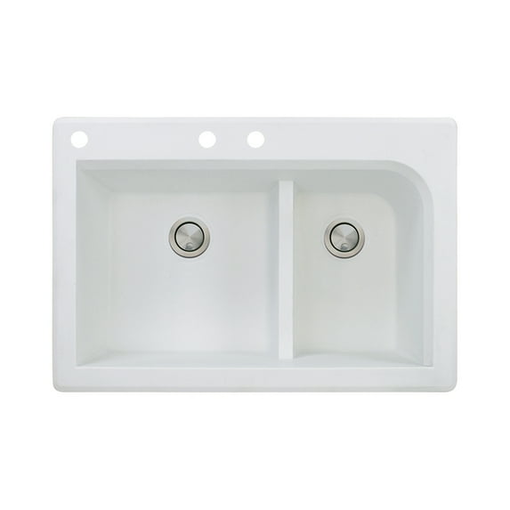 Transolid Radius 33in x 22in silQ Granite Drop-in Double Bowl Kitchen Sink with 3 CAB Faucet Holes, In White