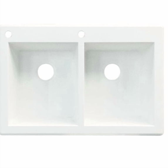 Transolid Radius 33in x 22in silQ Granite Drop-in Double Bowl Kitchen Sink with 3 CAB Faucet Holes, In White
