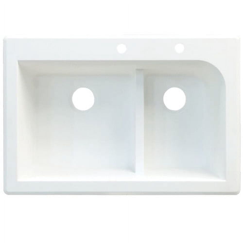 Transolid Radius 33in x 22in silQ Granite Drop-in Double Bowl Kitchen Sink with 3 CAF Faucet Holes, In White