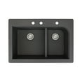 thumbnail image 1 of Transolid Radius 33in x 22in silQ Granite Drop-in Double Bowl Kitchen Sink with 3 CBE Faucet Holes, In Black, 1 of 4
