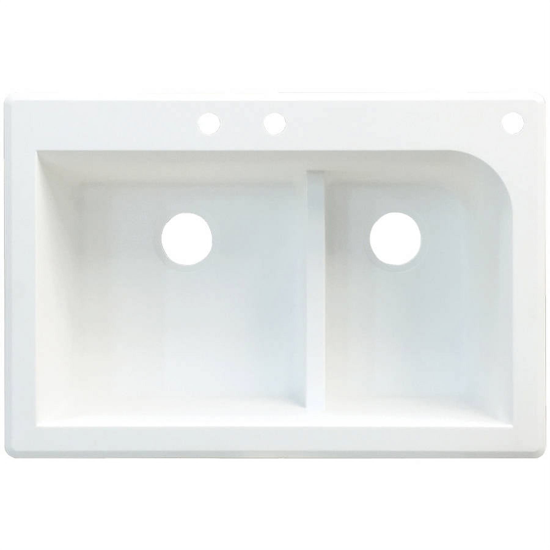 Transolid Radius 33in x 22in silQ Granite Drop-in Double Bowl Kitchen Sink with 3 CBF Faucet Holes, In White
