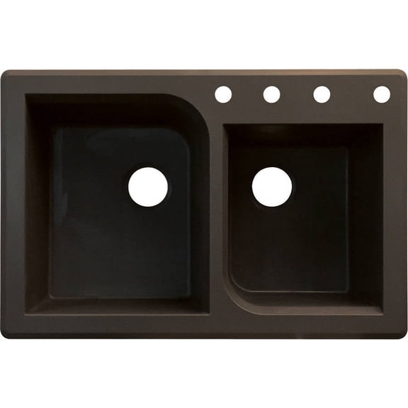 Transolid Radius 33in x 22in silQ Granite Drop-in Double Bowl Kitchen Sink with 4 ABCD Faucet Holes, In Espresso