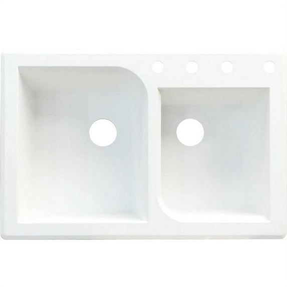 Transolid Radius 33in x 22in silQ Granite Drop-in Double Bowl Kitchen Sink with 4 ABCD Faucet Holes, In White