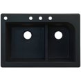thumbnail image 1 of Transolid Radius 33in x 22in silQ Granite Drop-in Double Bowl Kitchen Sink with 4 CABD Faucet Holes, In Black, 1 of 4
