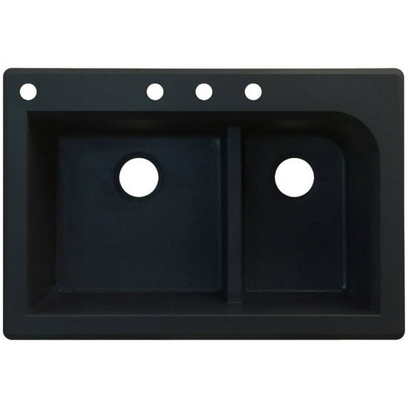 Transolid Radius 33in x 22in silQ Granite Drop-in Double Bowl Kitchen Sink with 4 CABD Faucet Holes, In Black