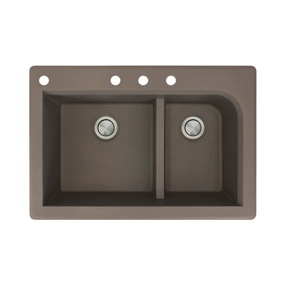 Transolid Radius 33in x 22in silQ Granite Drop-in Double Bowl Kitchen Sink with 4 CABD Faucet Holes, In Espresso