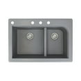 thumbnail image 1 of Transolid Radius 33in x 22in silQ Granite Drop-in Double Bowl Kitchen Sink with 4 CABD Faucet Holes, In Grey, 1 of 4