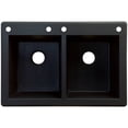 thumbnail image 1 of Transolid Radius 33in x 22in silQ Granite Drop-in Double Bowl Kitchen Sink with 4 CABE Faucet Holes, In Black, 1 of 4