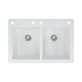 thumbnail image 1 of Transolid Radius 33in x 22in silQ Granite Drop-in Double Bowl Kitchen Sink with 4 CABE Faucet Holes, In White, 1 of 4