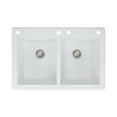 thumbnail image 1 of Transolid Radius 33in x 22in silQ Granite Drop-in Double Bowl Kitchen Sink with 4 CADE Faucet Holes, In White, 1 of 4
