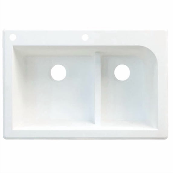 Transolid Radius 33in x 22in silQ Granite Drop-in Double Bowl Kitchen Sink with 5 CABDE Faucet Holes, In Grey