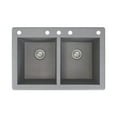 thumbnail image 1 of Transolid Radius 33in x 22in silQ Granite Drop-in Double Bowl Kitchen Sink with 5 CABDE Faucet Holes, In Grey, 1 of 4