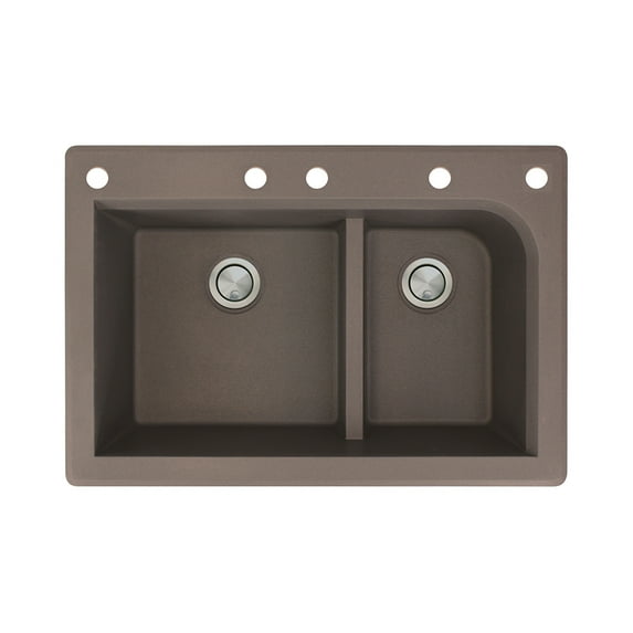 Transolid Radius 33in x 22in silQ Granite Drop-in Double Bowl Kitchen Sink with 5 CABEF Faucet Holes, In Espresso