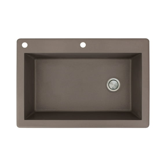 Transolid Radius 33in x 22in silQ Granite Drop-in Single Bowl Kitchen Sink with 2 CA Faucet Holes, In Espresso