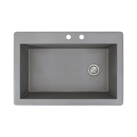 Transolid Radius 33in x 22in silQ Granite Drop-in Single Bowl Kitchen Sink with 2 CD Faucet Holes, In Grey