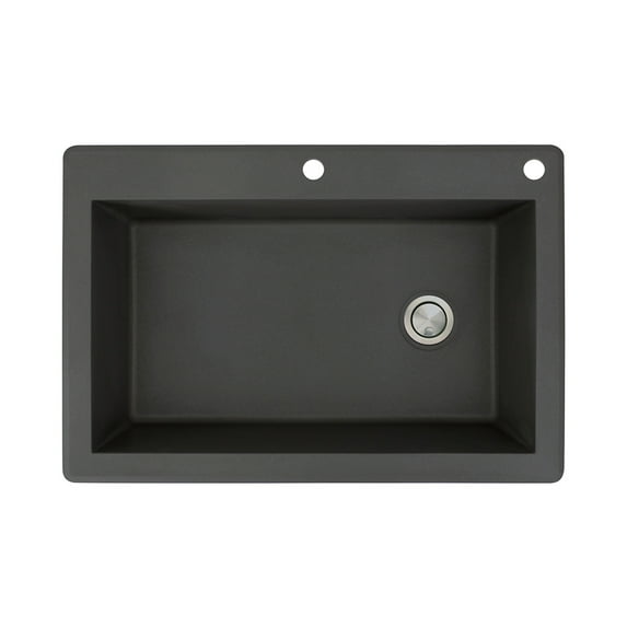 Transolid Radius 33in x 22in silQ Granite Drop-in Single Bowl Kitchen Sink with 2 CE Faucet Holes, In Black