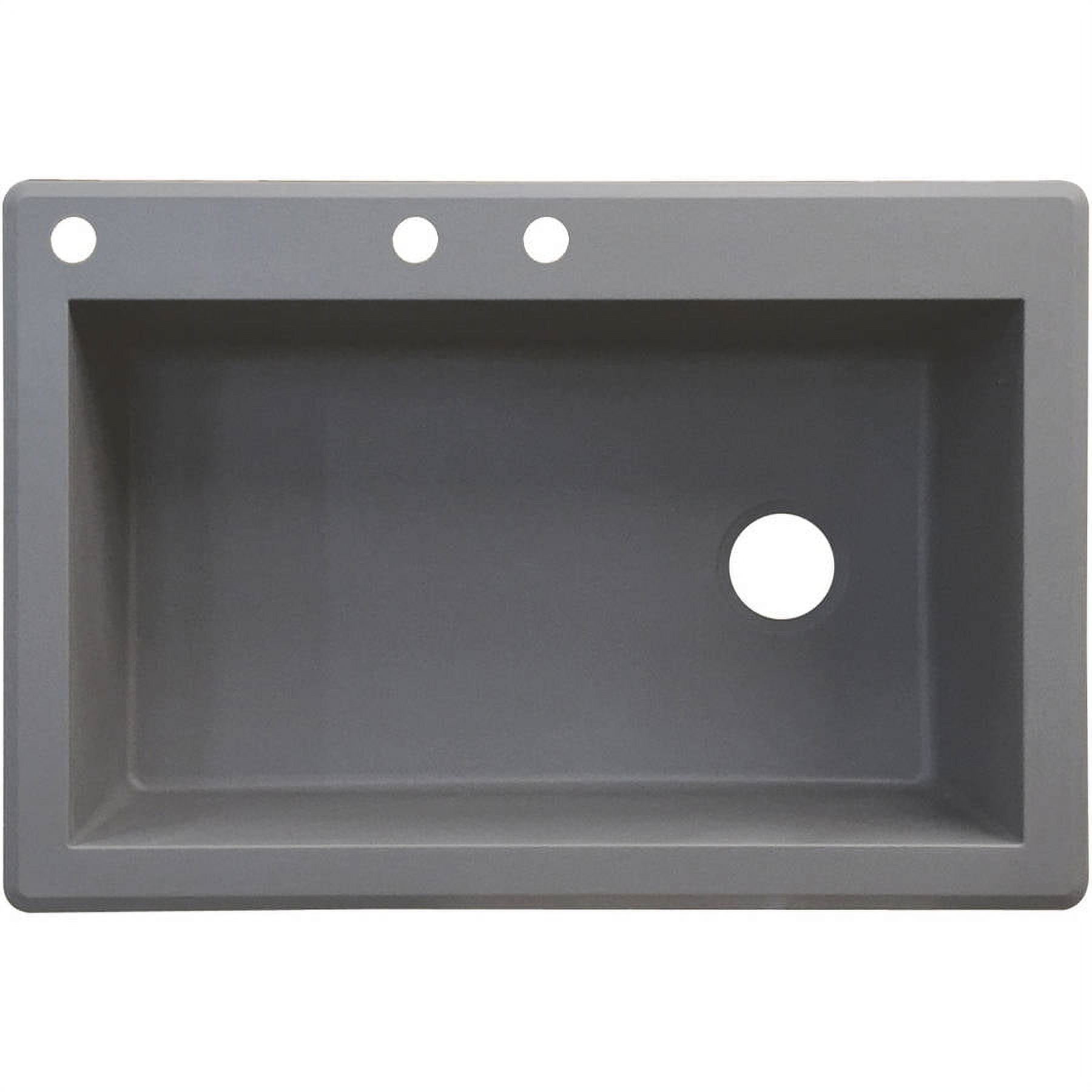 Transolid Radius 33in x 22in silQ Granite Drop-in Single Bowl Kitchen Sink with 3 CAB Faucet Holes, In Grey