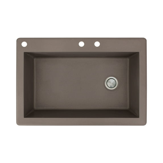 Transolid Radius 33in x 22in silQ Granite Drop-in Single Bowl Kitchen Sink with 3 CAD Faucet Holes, In Espresso
