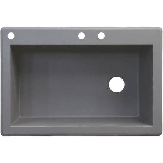Transolid Radius 33in x 22in silQ Granite Drop-in Single Bowl Kitchen Sink with 3 CAD Faucet Holes, In Grey