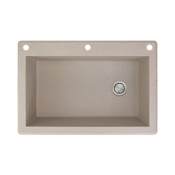 Transolid Radius 33in x 22in silQ Granite Drop-in Single Bowl Kitchen Sink with 3 CAE Faucet Holes, In Cafe Latte