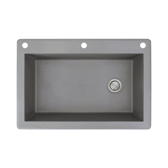 Transolid Radius 33in x 22in silQ Granite Drop-in Single Bowl Kitchen Sink with 3 CAE Faucet Holes, In Grey
