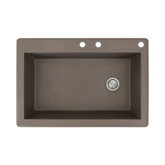 Transolid Radius 33in x 22in silQ Granite Drop-in Single Bowl Kitchen Sink with 3 CDE Faucet Holes, In Espresso