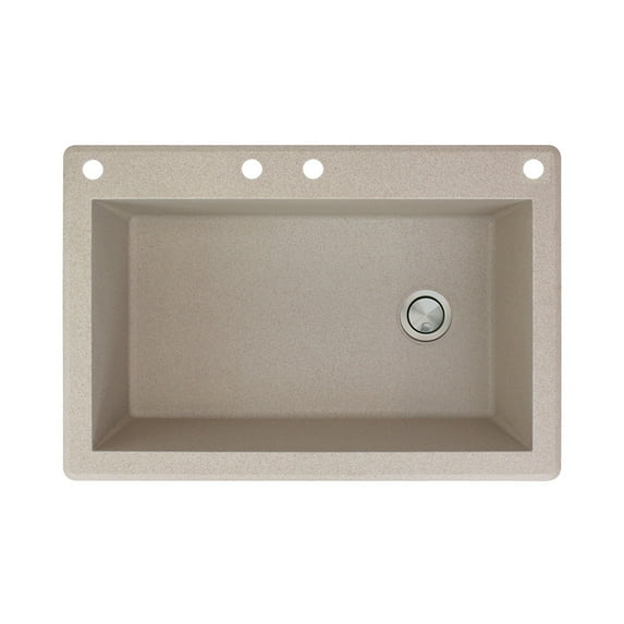 Transolid Radius 33in x 22in silQ Granite Drop-in Single Bowl Kitchen Sink with 4 CABE Faucet Holes, In Cafe Latte