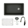 thumbnail image 1 of Transolid Radius Granite 31-in Undermount Kitchen Sink Kit with Faucet, Grids, Strainers and Drain Installation Kit in Black, 1 of 7