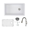 thumbnail image 1 of Transolid Radius Granite 31-in Undermount Kitchen Sink Kit with Faucet, Grids, Strainers and Drain Installation Kit in White, 1 of 7
