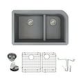 thumbnail image 1 of Transolid Radius Granite 31-in Undermount Kitchen Sink Kit with Grids, Strainers and Drain Installation Kit in Grey, 1 of 7