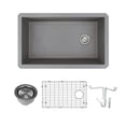 thumbnail image 1 of Transolid Radius Granite 31-in Undermount Kitchen Sink Kit with Grids, Strainers and Drain Installation Kit in Grey, 1 of 7