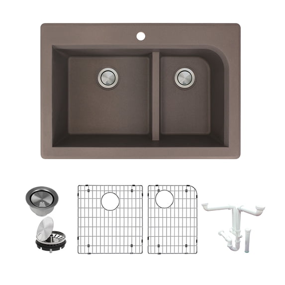 Transolid Radius Granite 33-in Drop-In Kitchen Sink Kit with Grids, Strainers and Drain Installation Kit in Espresso