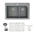 thumbnail image 1 of Transolid Radius Granite 33-in Drop-In Kitchen Sink Kit with Grids, Strainers and Drain Installation Kit in Grey, 1 of 7