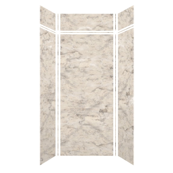 Transolid SWKX36368412-49V SaraMar 36-in x 36-in x 96-in Glue to Wall 6-Piece Shower Wall Kit with Extension, Sand Creme Velvet