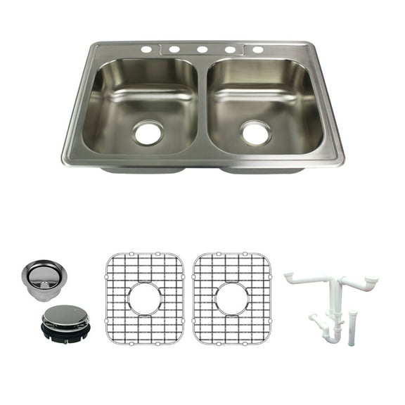 Transolid K-Stde33227-5 Select 33" Drop In Double Basin Stainless Steel Kitchen Sink -