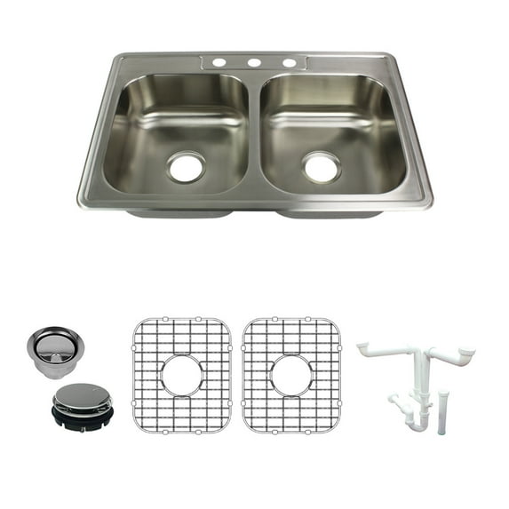 Transolid K-Stde33226-3 Select 33" Drop In Double Basin Stainless Steel Kitchen Sink -