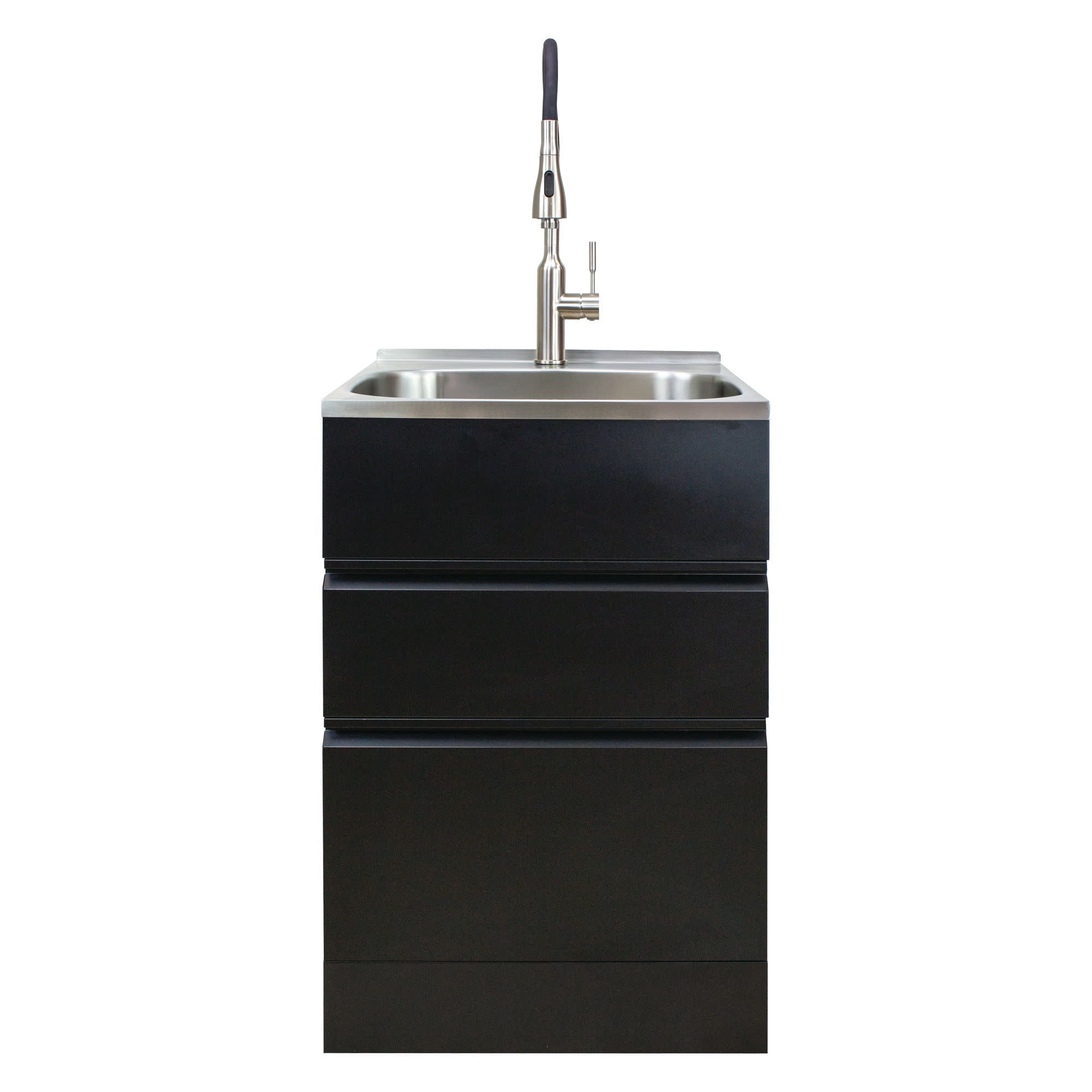 Matte Black Stainless Steel Laundry Utility Sink with Cabinet