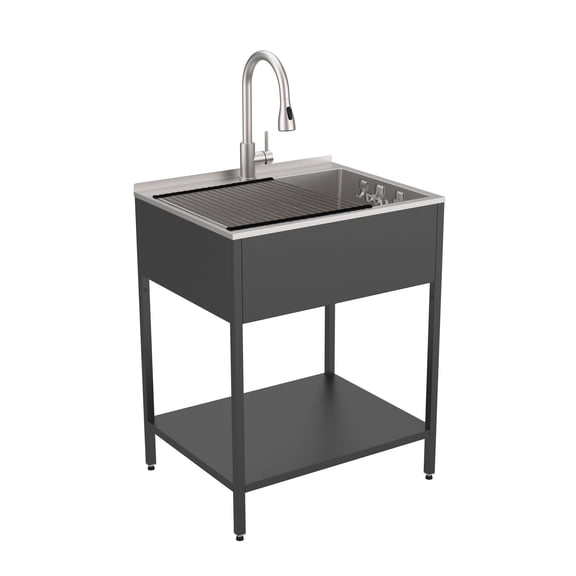 Transolid K-EWS-2822S-MB 28-in W x 22-in D x 35-in H Laundry Sink/Wash Stand All-in-One Kit, Matte Black
