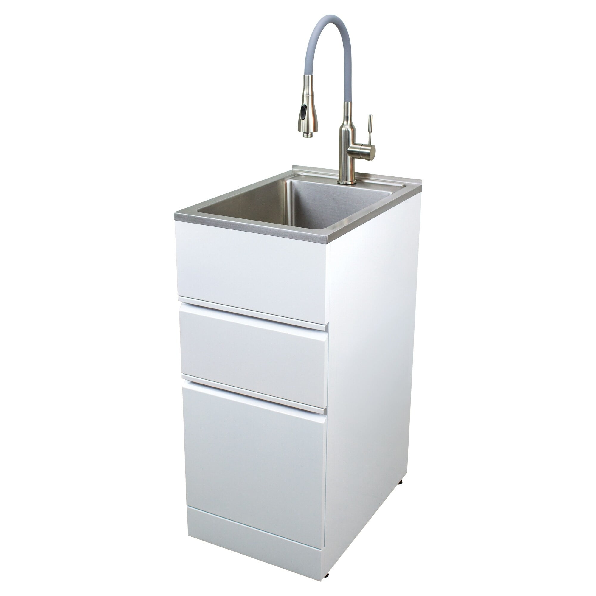 Gloss White Stainless Steel Single Basin Laundry Sink with Cabinet