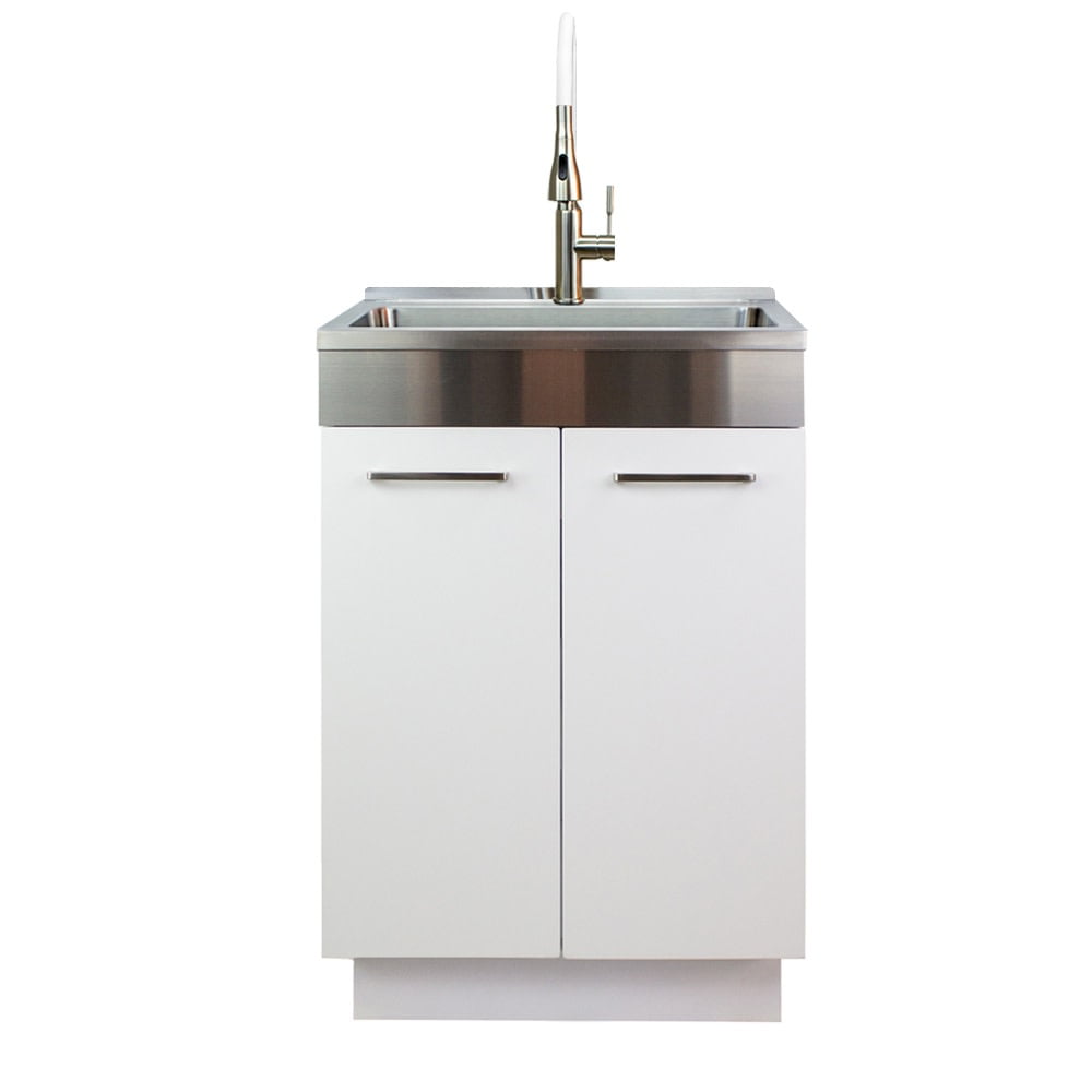 24-Inch White Freestanding Stainless Steel Laundry Sink with Faucet